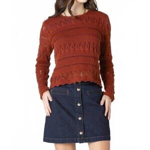 NEW DEX CLOTHING crochet crewneck sweater in burnt orange